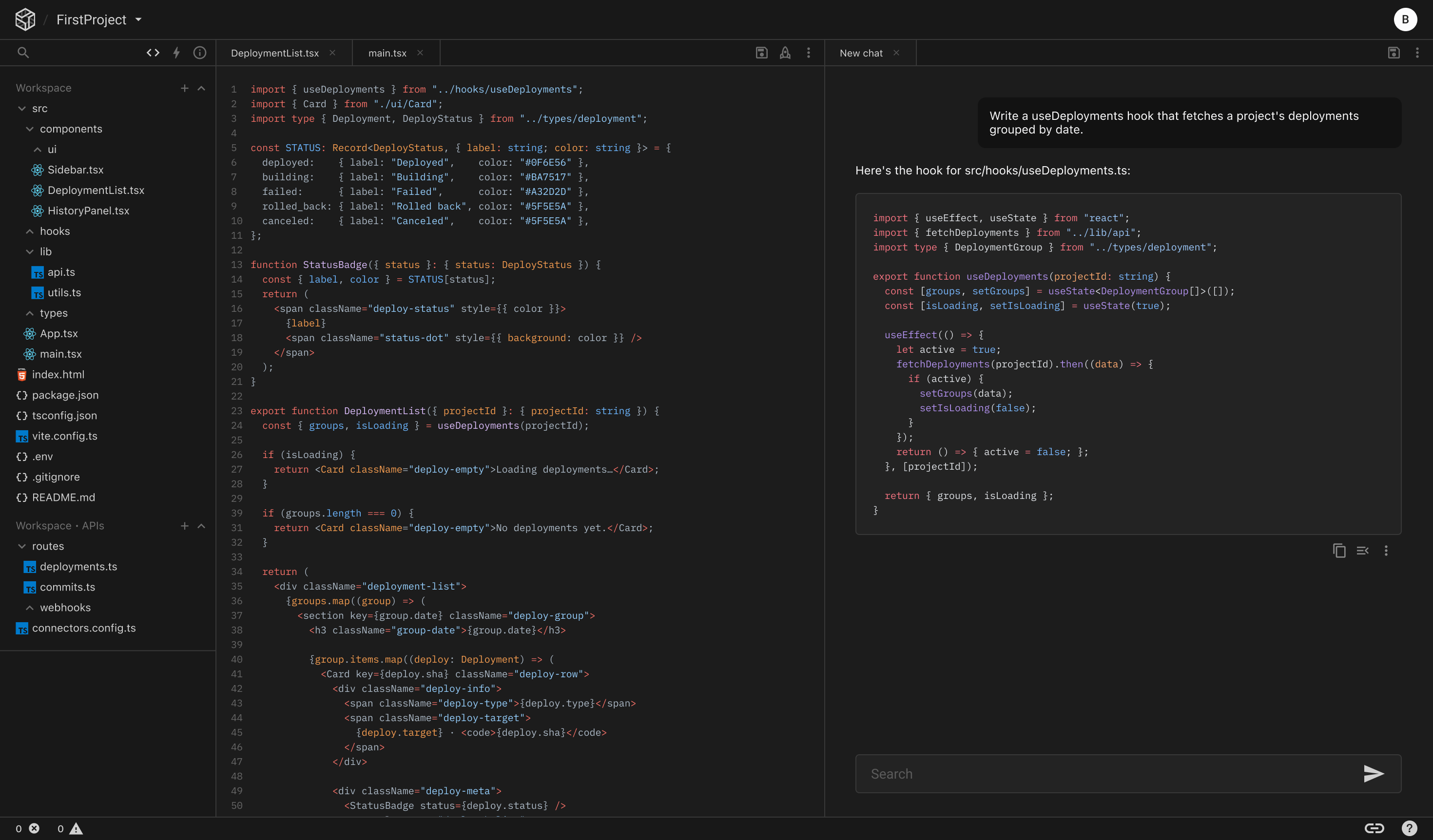 Console One — editor, AI, and deployments unified in one workspace.